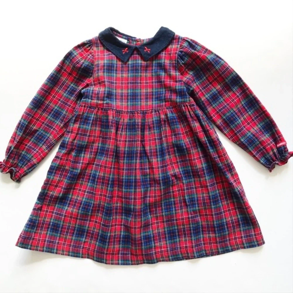 Vintage Oshkosh plaid corduroy collar dress 6Y